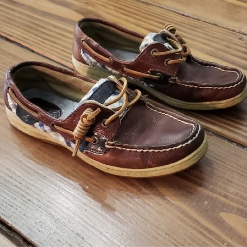 SPERRY 8.5 Preppy Unisex Plaid Leather 2 Eye Leather Boat Shoe